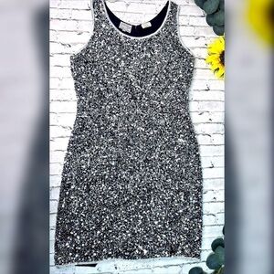 Stenay Vintage Silver Sequin Party Dress made in India Silk Lining 10